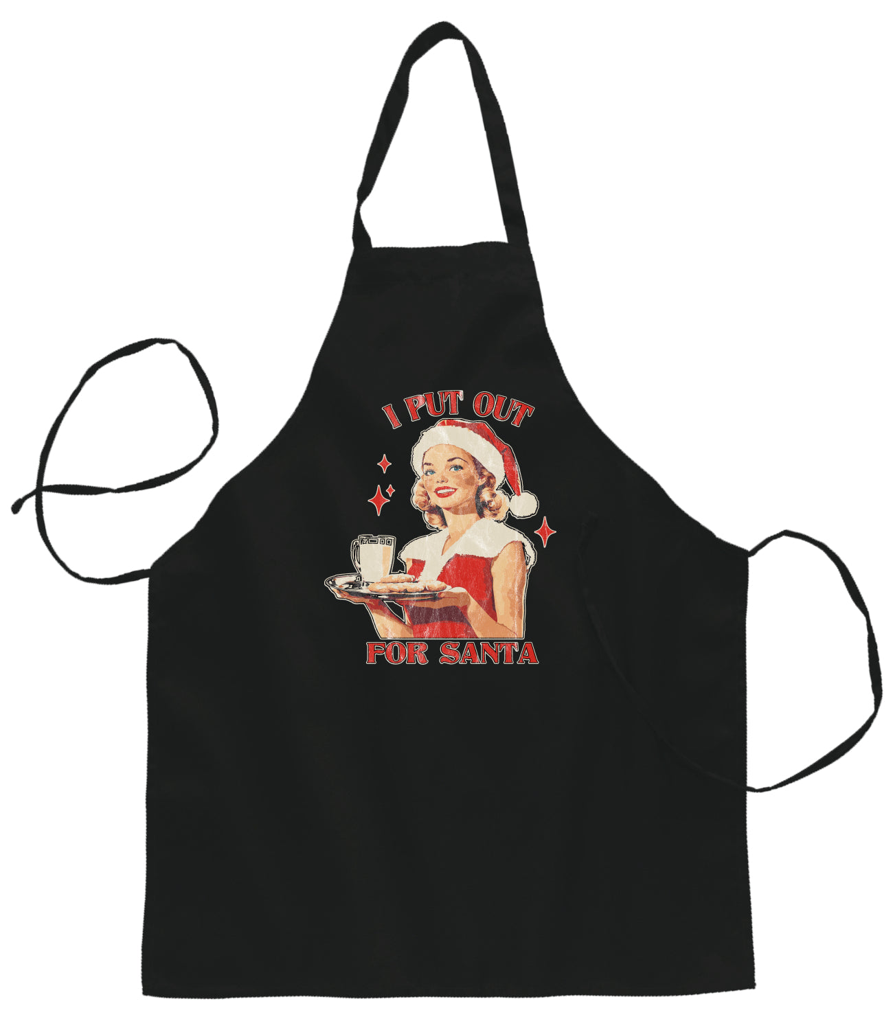 I Put Out For Santa | Funny Women Milk and Cookies Ugly Christmas Sweater Ugly Christmas Butcher Graphic Apron for Kitchen BBQ Grilling Cooking