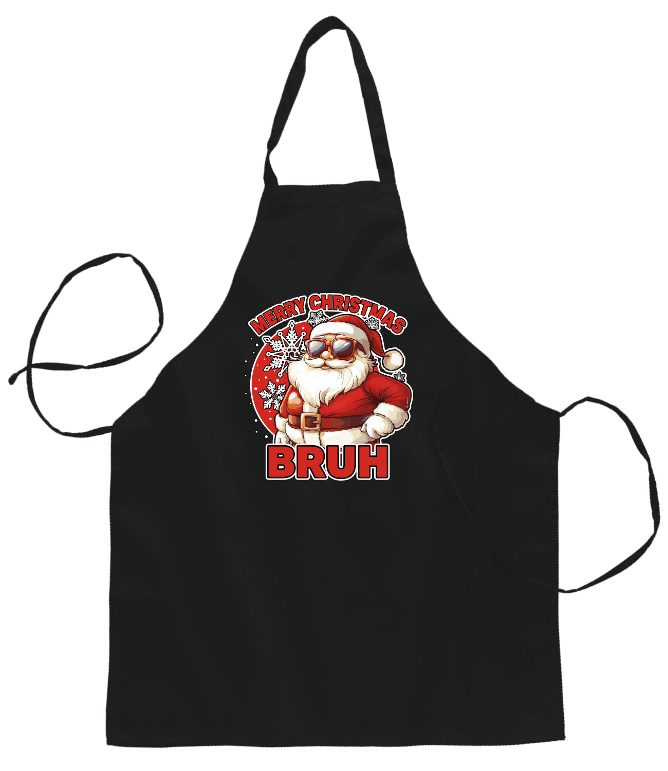 Merry Christmas Bruh | Funny Cool Santa Claus Sunglasses Ugly Christmas Sweater Ugly Christmas Butcher Graphic Apron for Kitchen BBQ Grilling Cooking