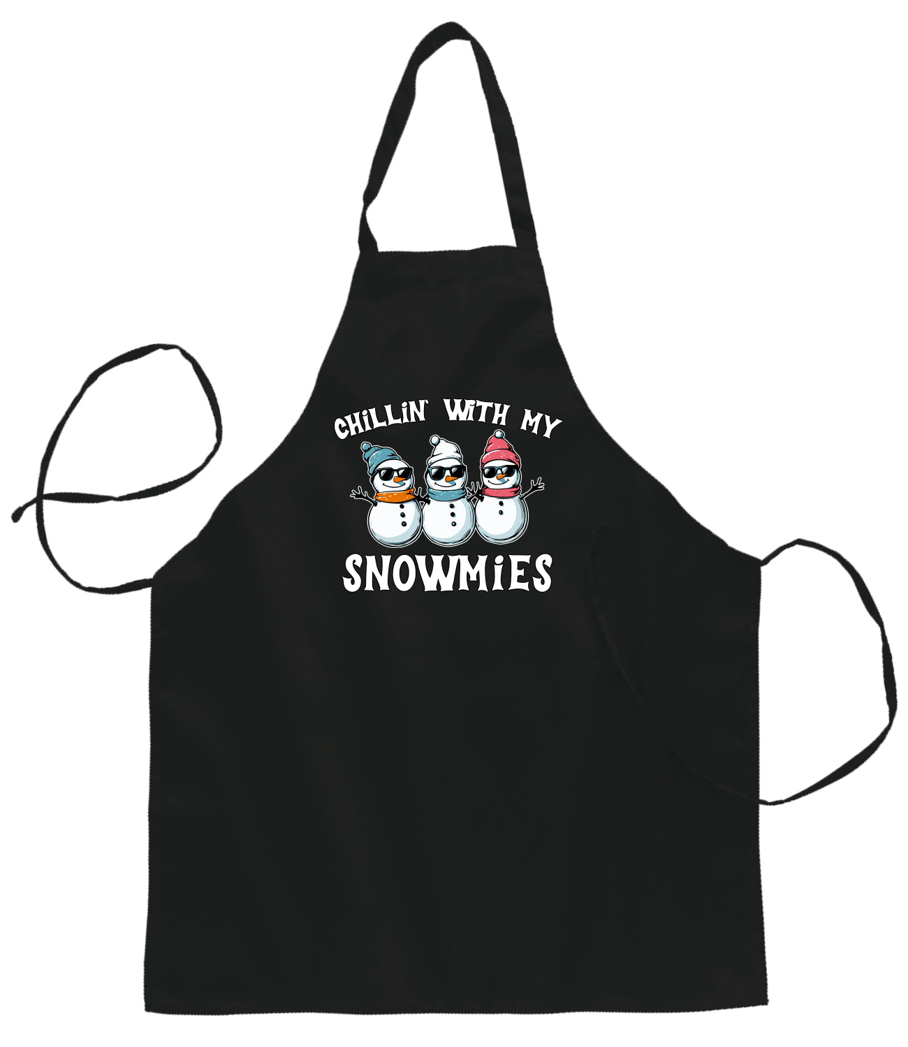 Chillin With My Snowmies, Funny Cute Snow Man Ugly Christmas Sweater Ugly Christmas Butcher Graphic Apron for Kitchen BBQ Grilling Cooking