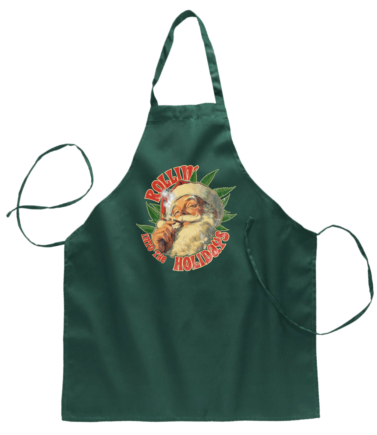 Rollin Into the Holidays | Funny Santa Claus Ugly Christmas Sweater Ugly Christmas Butcher Graphic Apron for Kitchen BBQ Grilling Cooking