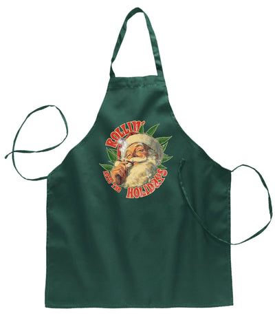Rollin Into the Holidays | Funny Santa Claus Ugly Christmas Sweater Ugly Christmas Butcher Graphic Apron for Kitchen BBQ Grilling Cooking