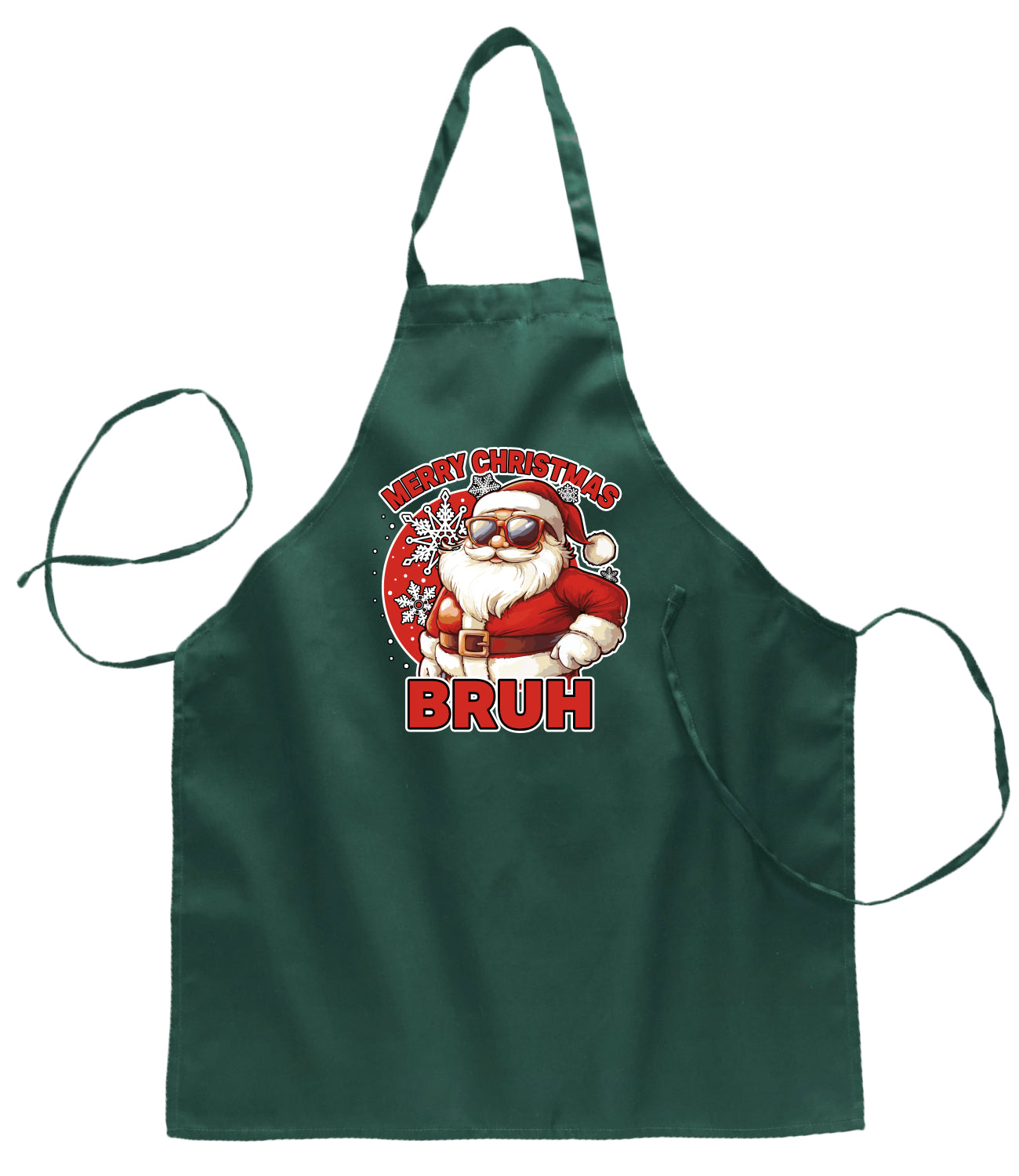 Merry Christmas Bruh | Funny Cool Santa Claus Sunglasses Ugly Christmas Sweater Ugly Christmas Butcher Graphic Apron for Kitchen BBQ Grilling Cooking