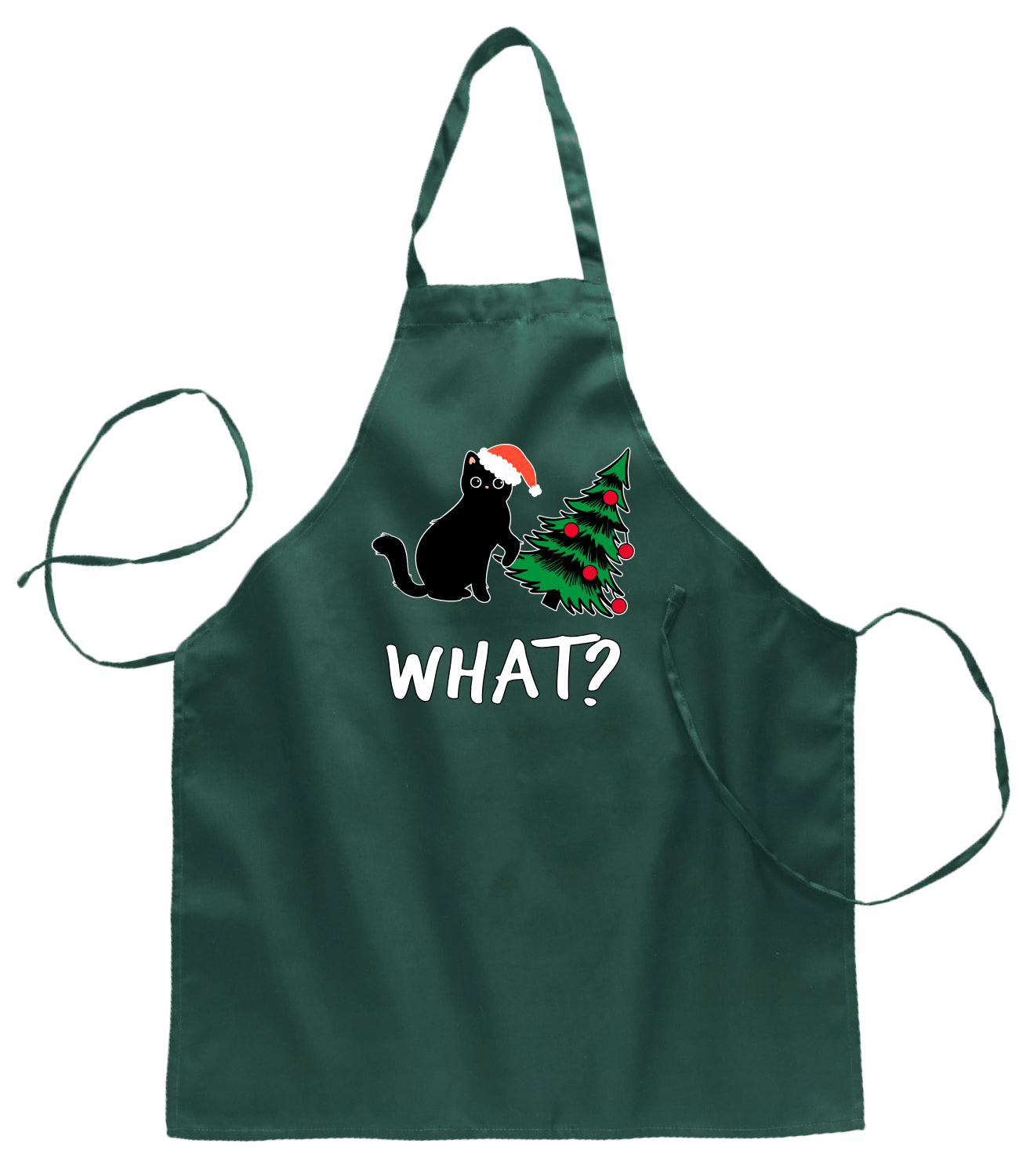 What? Funny Guilty Santa Cat Christmas Tree Ugly Christmas Sweater Ugly Christmas Butcher Graphic Apron for Kitchen BBQ Grilling Cooking
