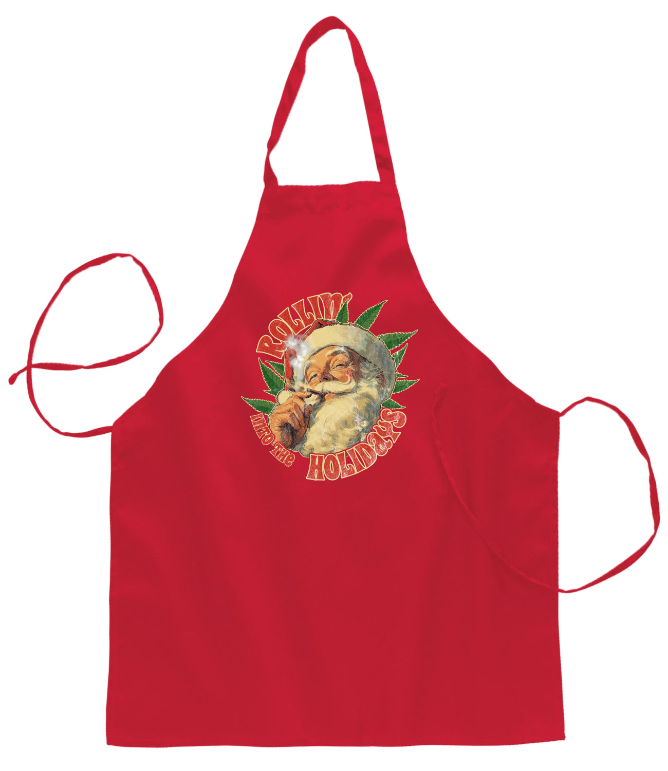 Rollin Into the Holidays | Funny Santa Claus Ugly Christmas Sweater Ugly Christmas Butcher Graphic Apron for Kitchen BBQ Grilling Cooking