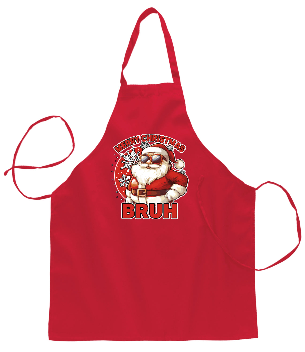 Merry Christmas Bruh | Funny Cool Santa Claus Sunglasses Ugly Christmas Sweater Ugly Christmas Butcher Graphic Apron for Kitchen BBQ Grilling Cooking