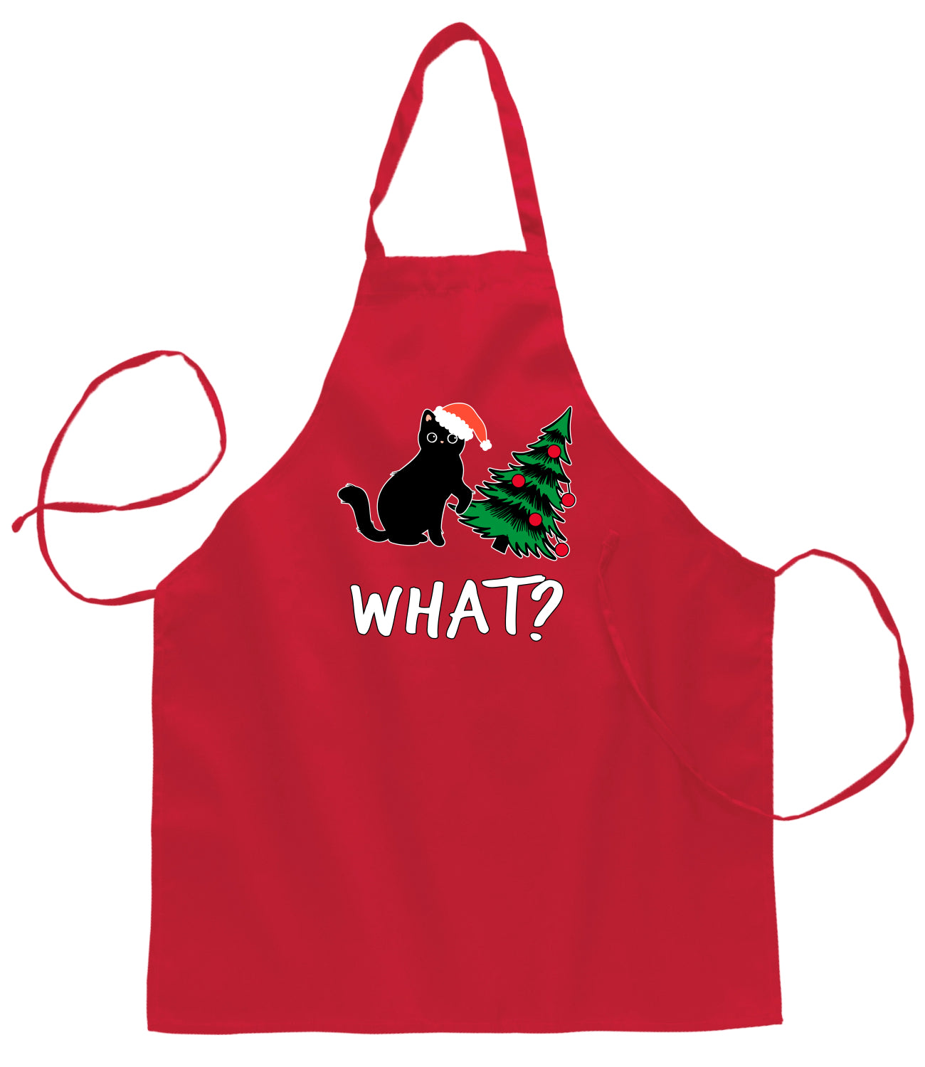 What? Funny Guilty Santa Cat Christmas Tree Ugly Christmas Sweater Ugly Christmas Butcher Graphic Apron for Kitchen BBQ Grilling Cooking