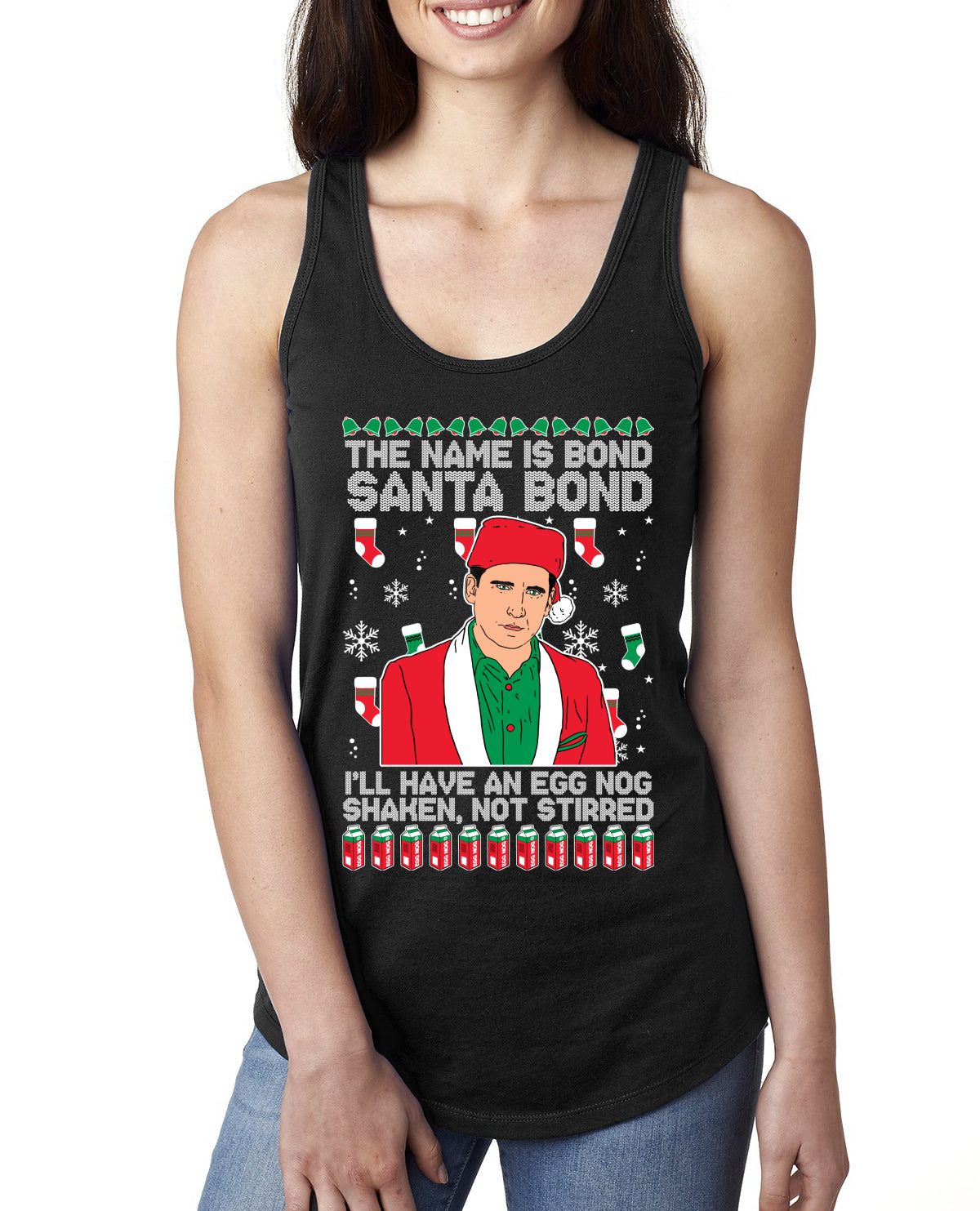Michael Scott The Name is Bond Santa Bond Ugly Christmas Sweater Ladies Racerback Tank Top