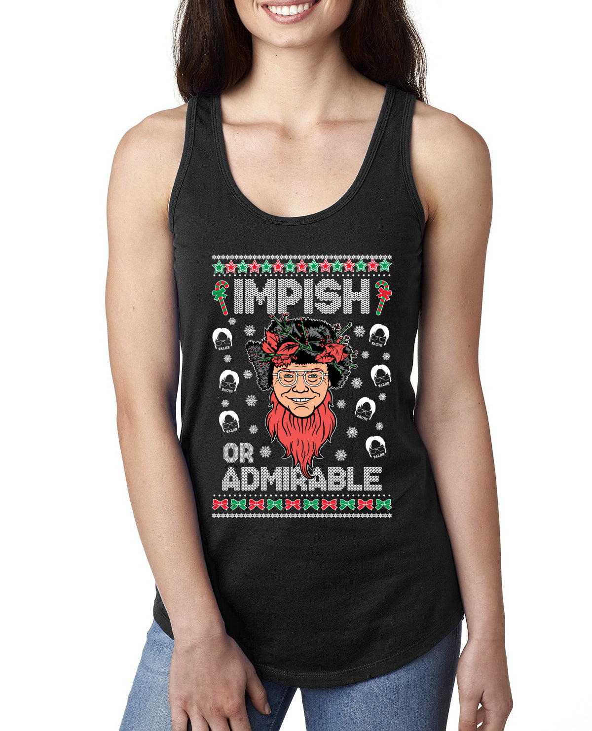 Impish or Admirable Dwight Schrute Ugly Christmas Sweater Ladies Racerback Tank Top