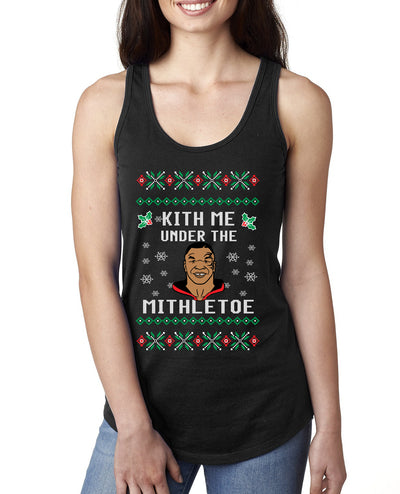 Kith Me Under The Mithletoe Funny Lips Christmas Ladies Racerback Tank Top