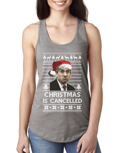 Christmas Is Cancelled Michael Scott Office Ugly Christmas Sweater Ladies Racerback Tank Top