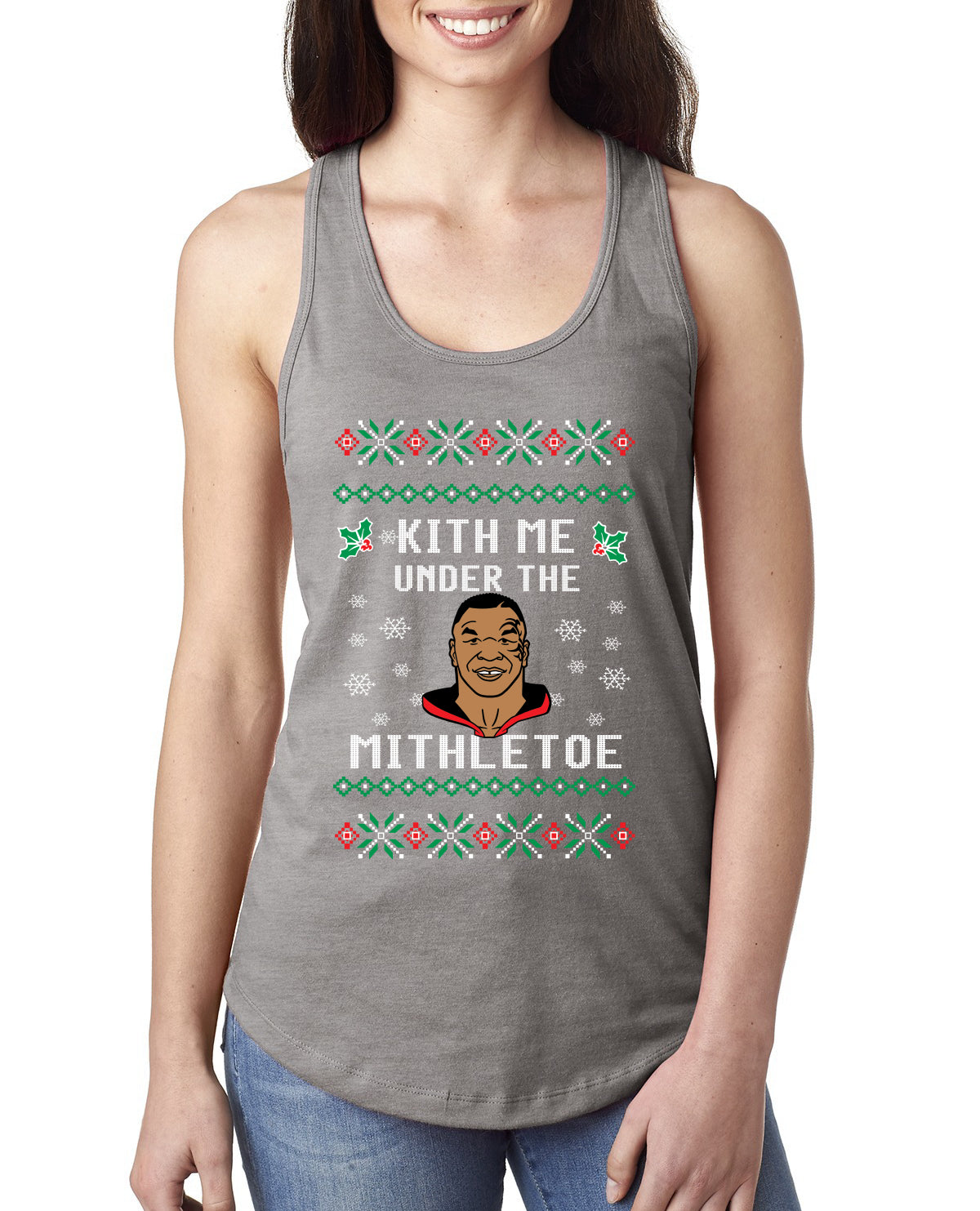 Kith Me Under The Mithletoe Funny Lips Christmas Ladies Racerback Tank Top