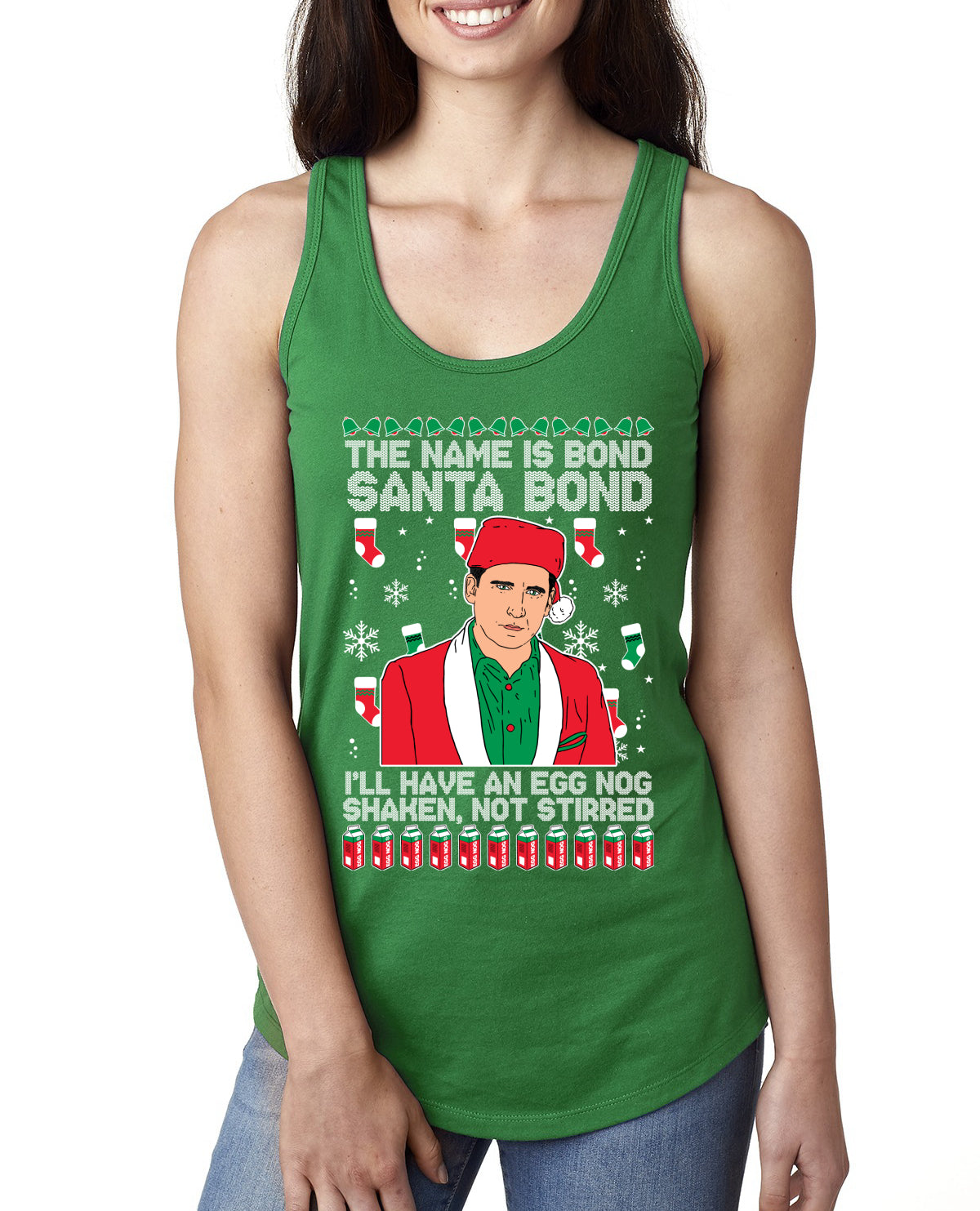 Michael Scott The Name is Bond Santa Bond Ugly Christmas Sweater Ladies Racerback Tank Top