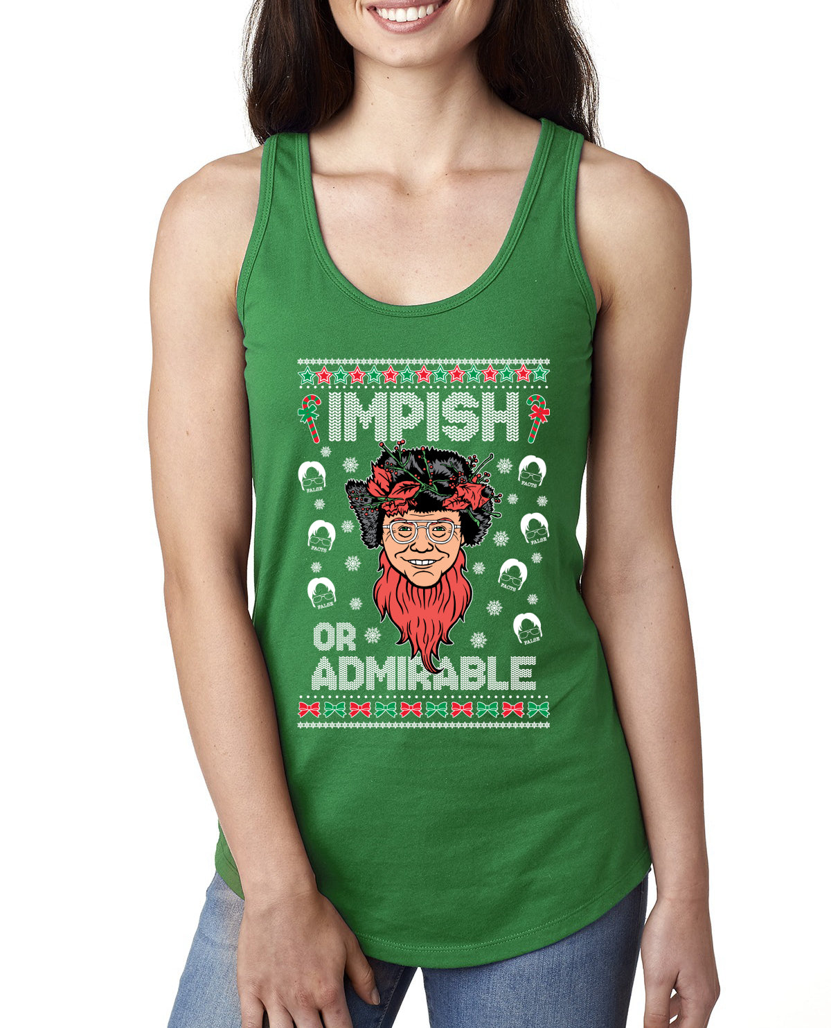 Impish or Admirable Dwight Schrute Ugly Christmas Sweater Ladies Racerback Tank Top