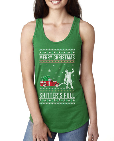 Merry Christmas Shitter's Full Christmas Vacation Ugly Christmas Sweater Ladies Racerback Tank Top
