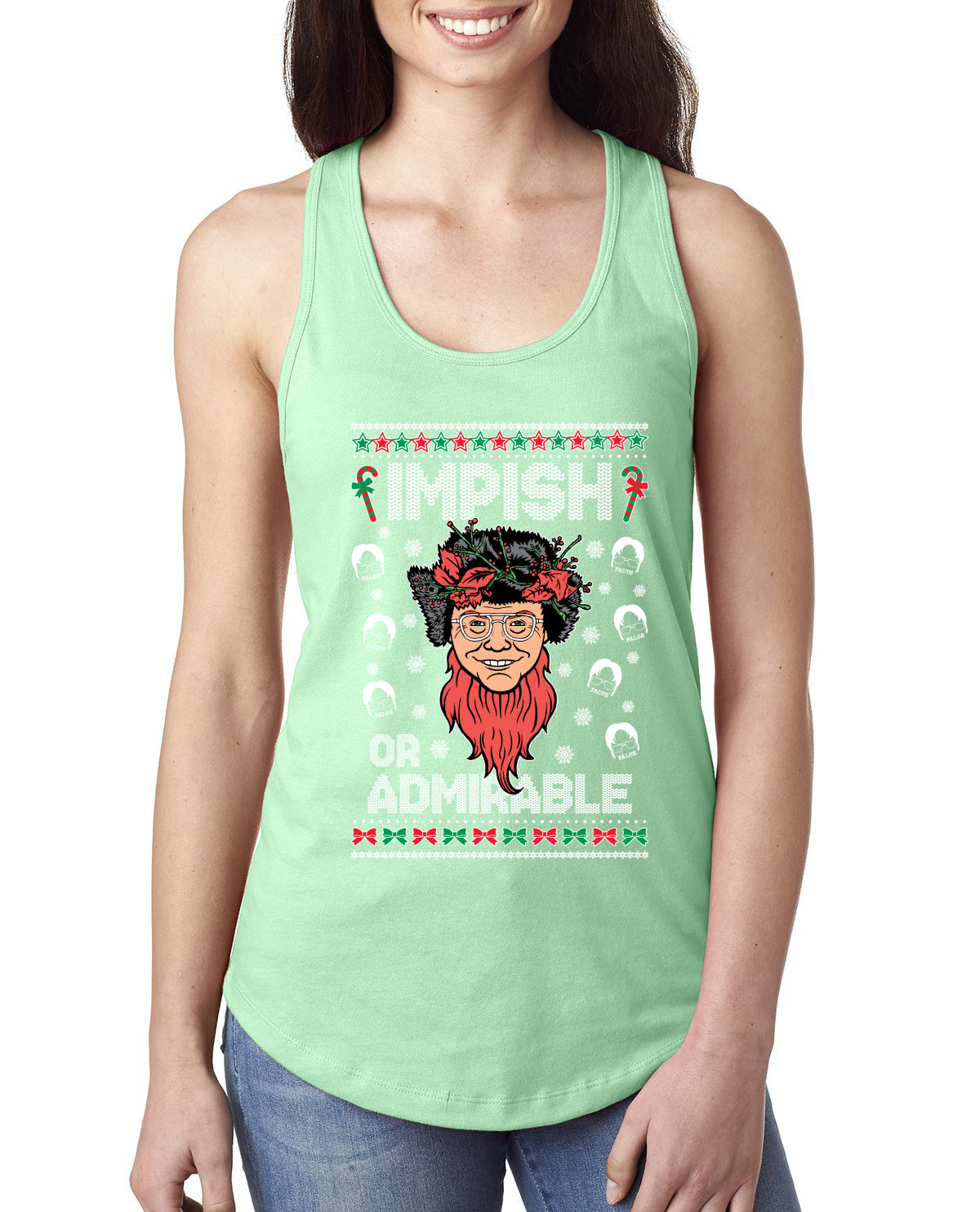 Impish or Admirable Dwight Schrute Ugly Christmas Sweater Ladies Racerback Tank Top