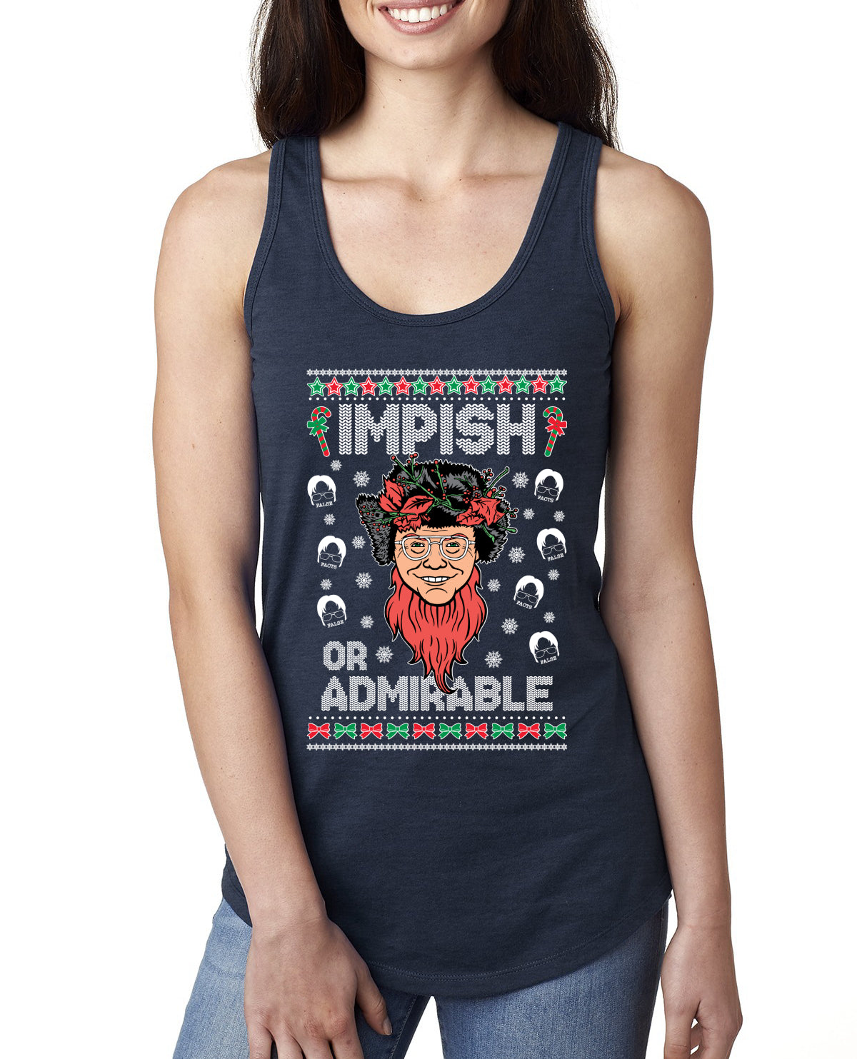 Impish or Admirable Dwight Schrute Ugly Christmas Sweater Ladies Racerback Tank Top