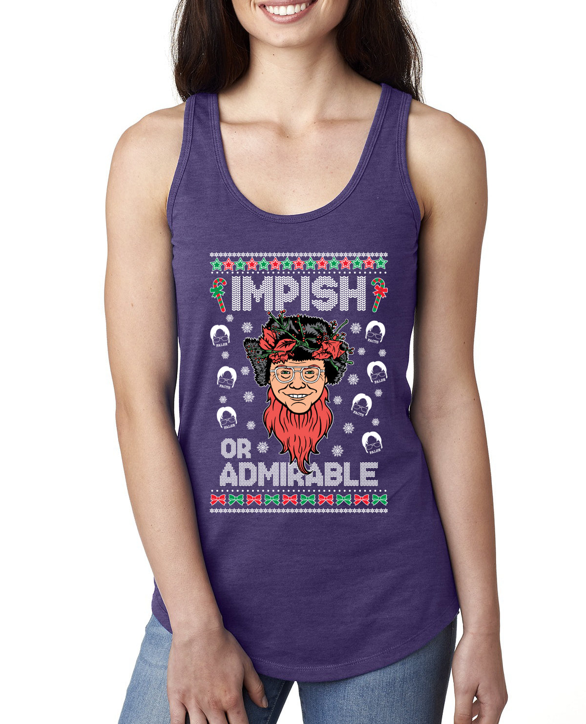 Impish or Admirable Dwight Schrute Ugly Christmas Sweater Ladies Racerback Tank Top