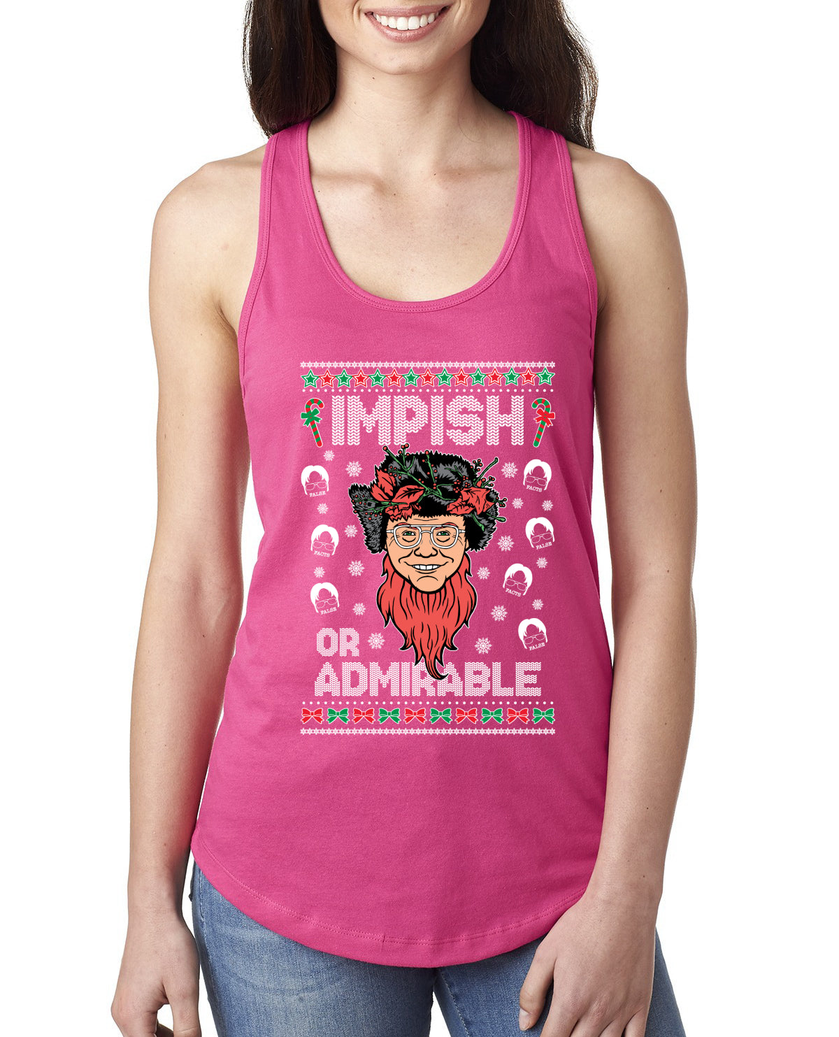 Impish or Admirable Dwight Schrute Ugly Christmas Sweater Ladies Racerback Tank Top