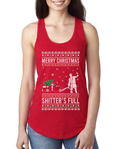 Merry Christmas Shitter's Full Christmas Vacation Ugly Christmas Sweater Ladies Racerback Tank Top