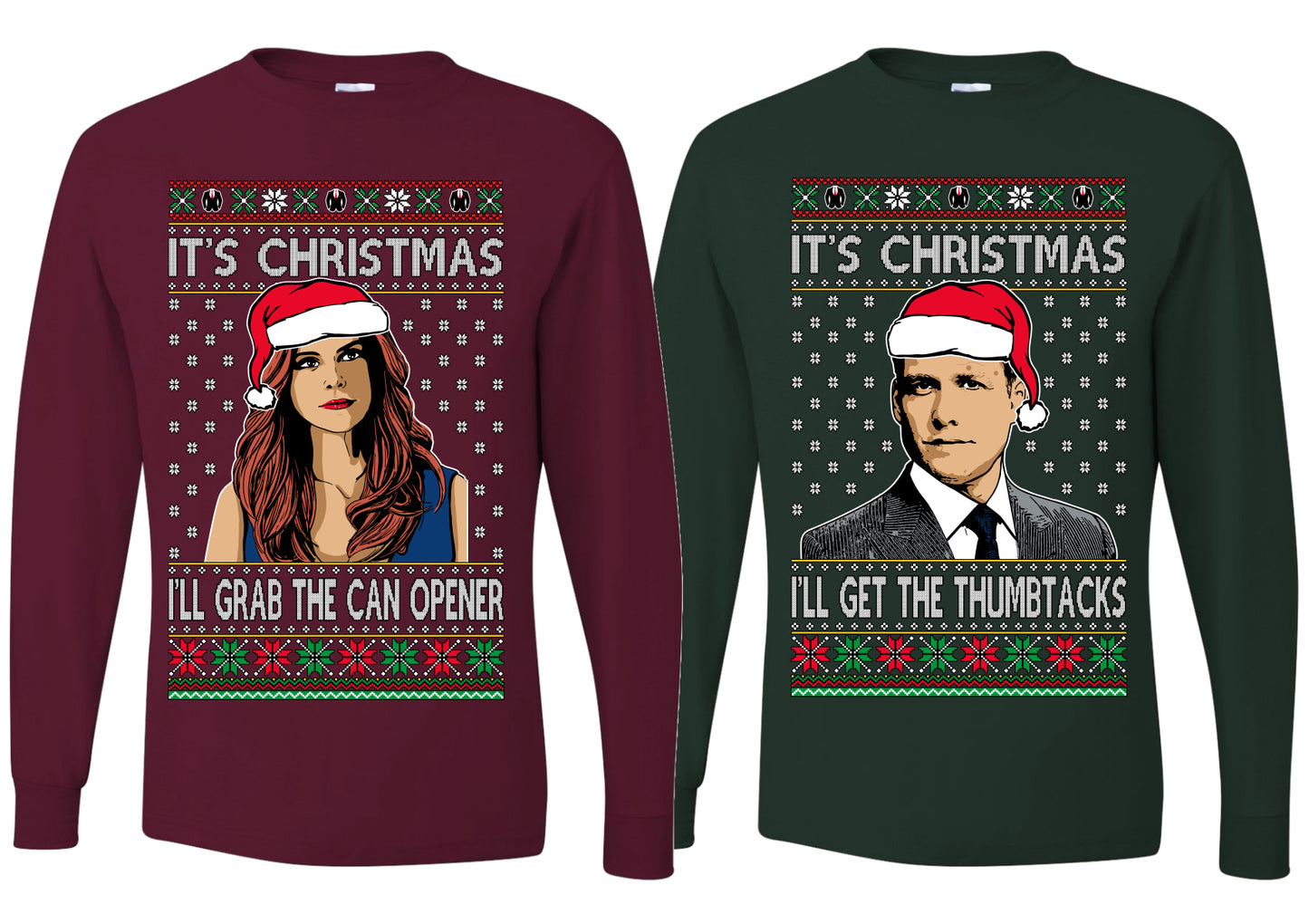 Harvey Donna I'll Get The Can Opener Thumbtacks TV Show Parody Ugly Christmas Matching Couples Long Sleeve Shirt