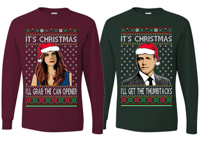 Harvey Donna I'll Get The Can Opener Thumbtacks TV Show Parody Ugly Christmas Matching Couples Long Sleeve Shirt