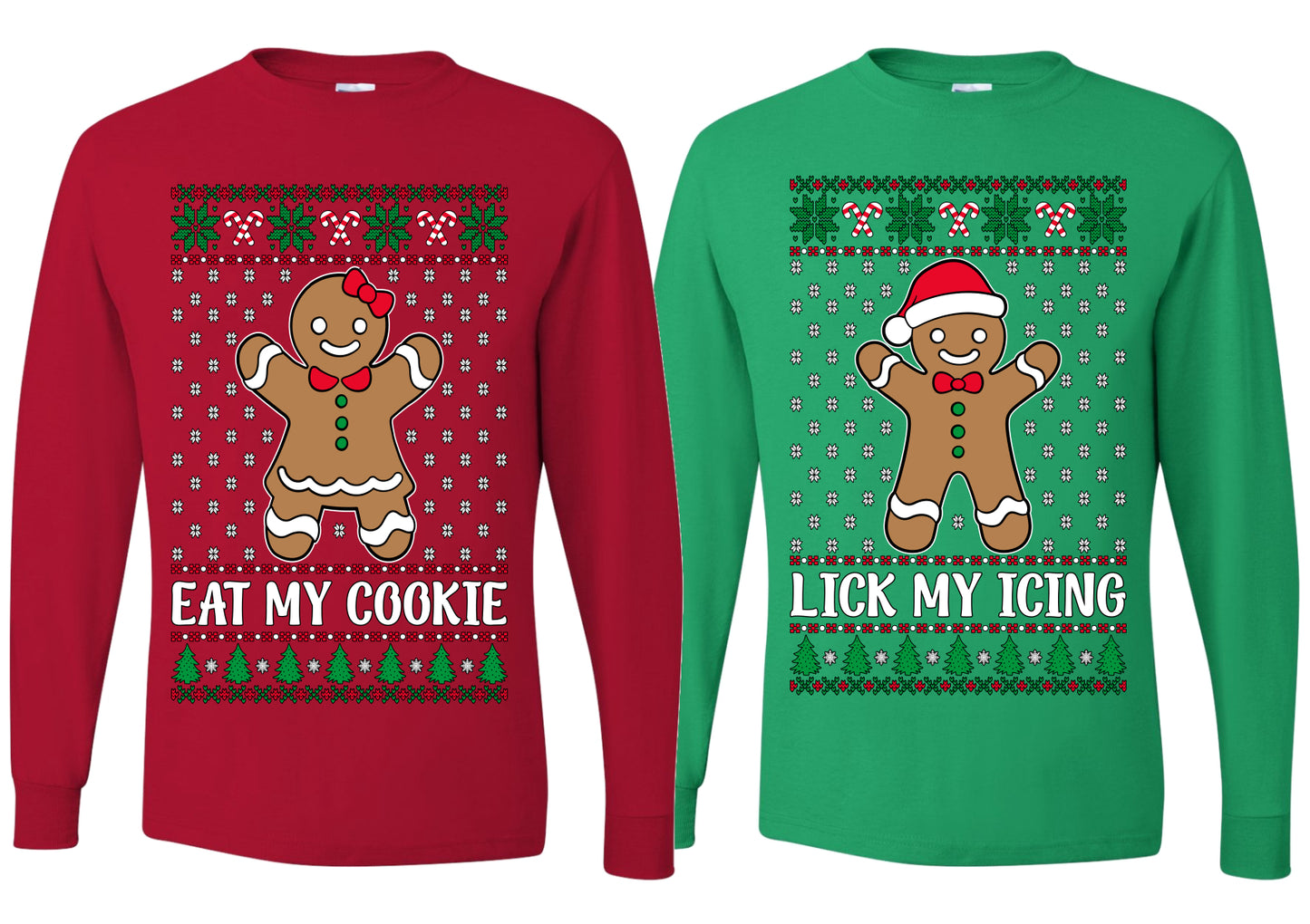 Eat My Cookie Lick My Icing Naughty Gingerbread Ugly Christmas Matching Couples Long Sleeve Shirt