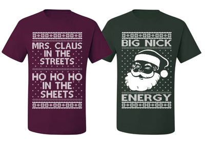 Big Nick Energy Ho Ho Ho In The Sheets Ugly Christmas Matching Couples Crewneck T-Shirt