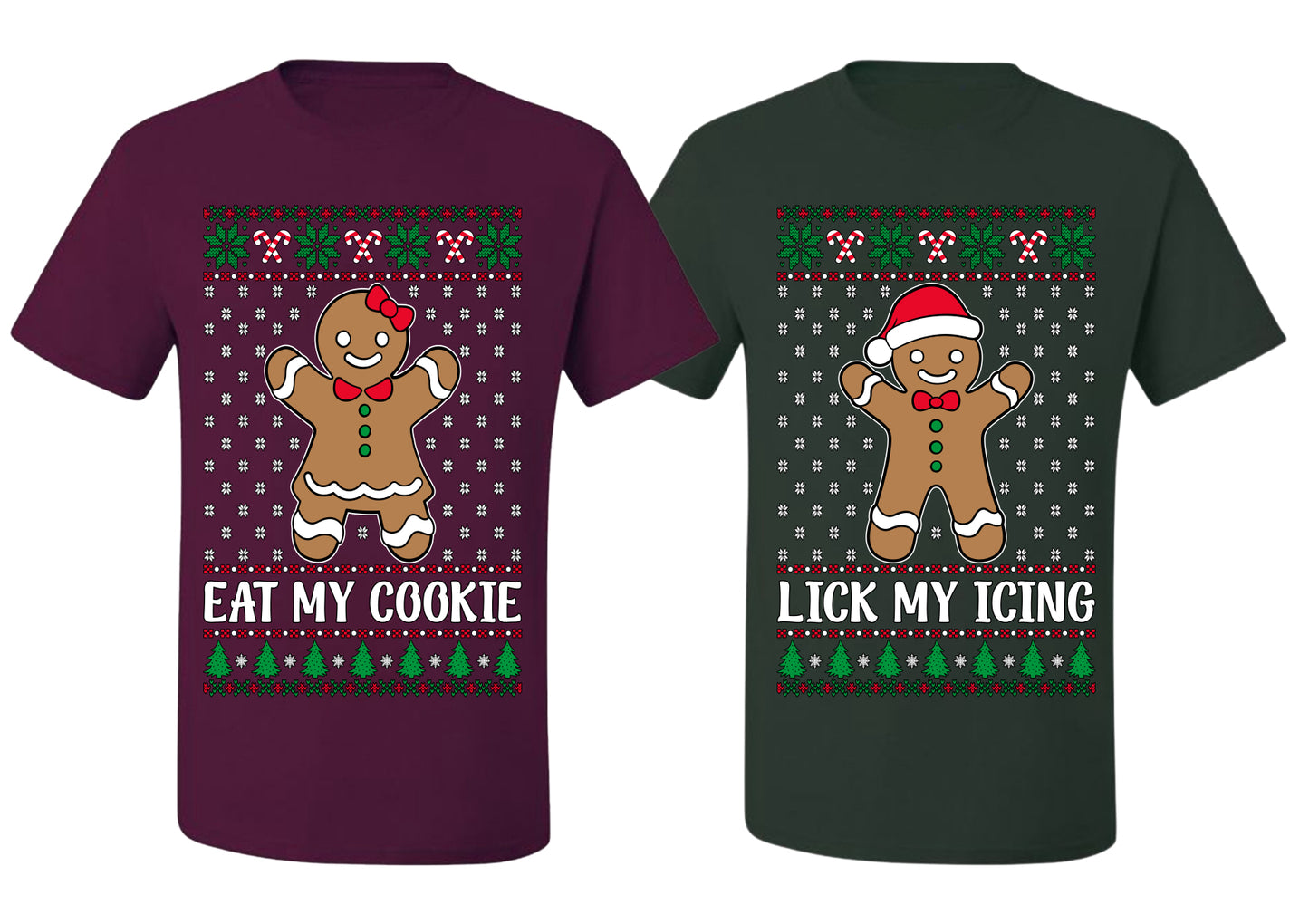 Eat My Cookie Lick My Icing Naughty Gingerbread Ugly Christmas Matching Couples Crewneck T-Shirt