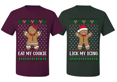 Eat My Cookie Lick My Icing Naughty Gingerbread Ugly Christmas Matching Couples Crewneck T-Shirt