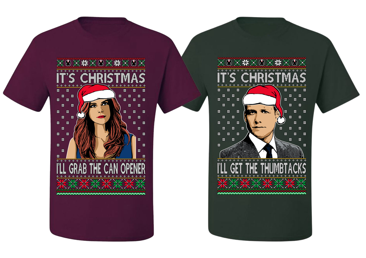 Harvey Donna I'll Get The Can Opener Thumbtacks TV Show Parody Ugly Christmas Matching Couples Crewneck T-Shirt