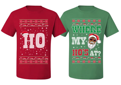 Where My Ho's At? Ho Ugly Christmas Matching Couples Crewneck T-Shirt