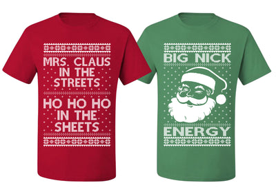 Big Nick Energy Ho Ho Ho In The Sheets Ugly Christmas Matching Couples Crewneck T-Shirt