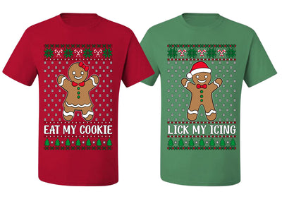 Eat My Cookie Lick My Icing Naughty Gingerbread Ugly Christmas Matching Couples Crewneck T-Shirt