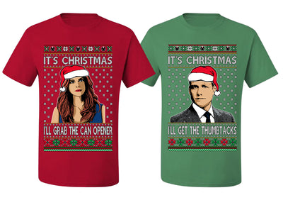 Harvey Donna I'll Get The Can Opener Thumbtacks TV Show Parody Ugly Christmas Matching Couples Crewneck T-Shirt