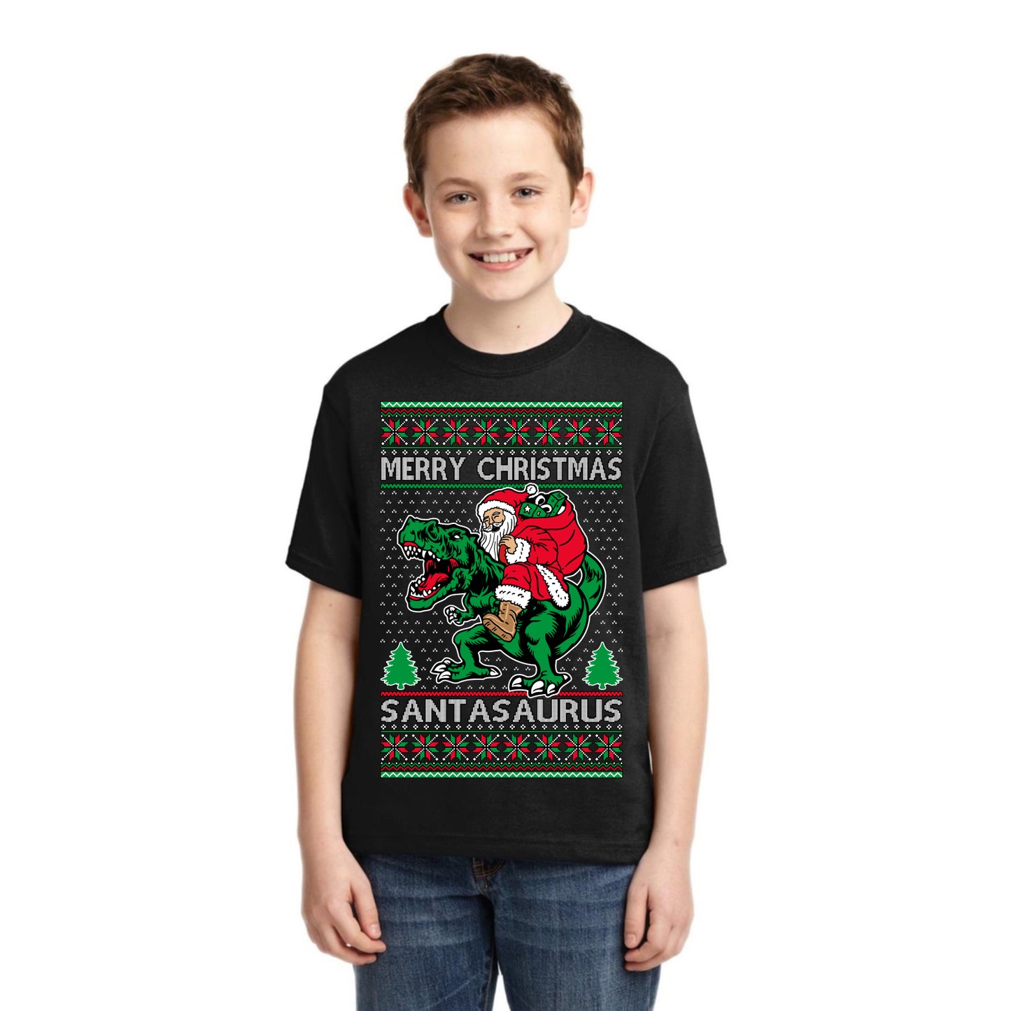 Santasaurus Dinosaur Santa Merry Christmas Christmas Unisex Boys Girls Graphic Youth T-Shirt