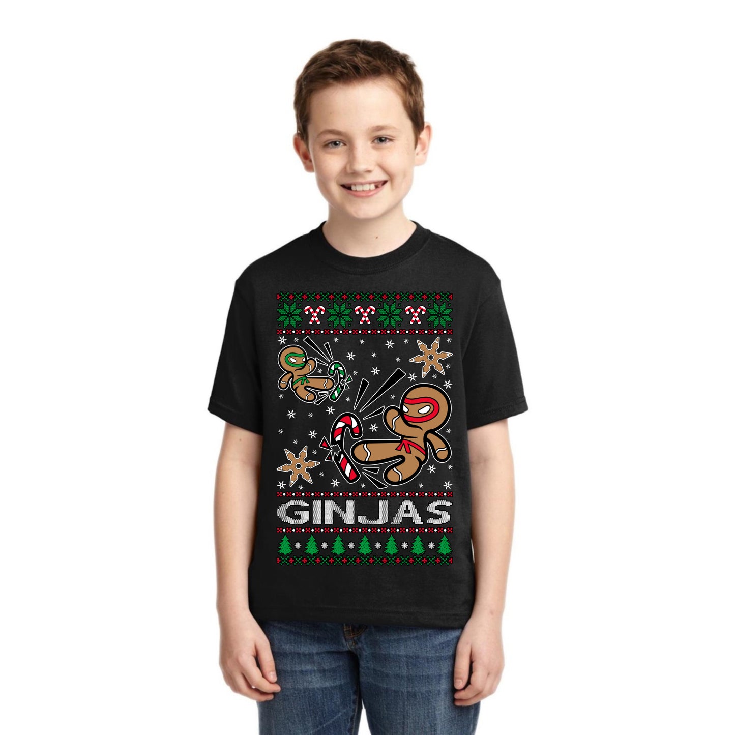 Ginjas Gingerbread Ninjas Christmas Unisex Boys Girls Graphic Youth T-Shirt