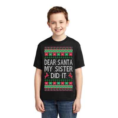 Dear Santa My Sister Did It Christmas Unisex Boys Girls Graphic Youth T-Shirt