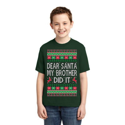 Dear Santa My Brother Did It Christmas Unisex Boys Girls Graphic Youth T-Shirt