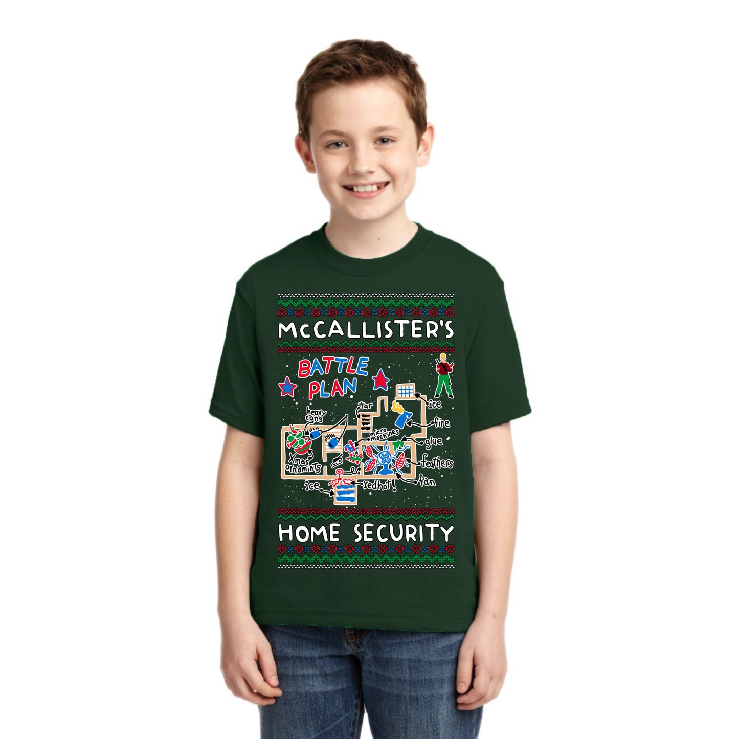 McCallister's Home Security Battle Plan Alone Kevin Christmas Unisex Boys Girls Graphic Youth T-Shirt