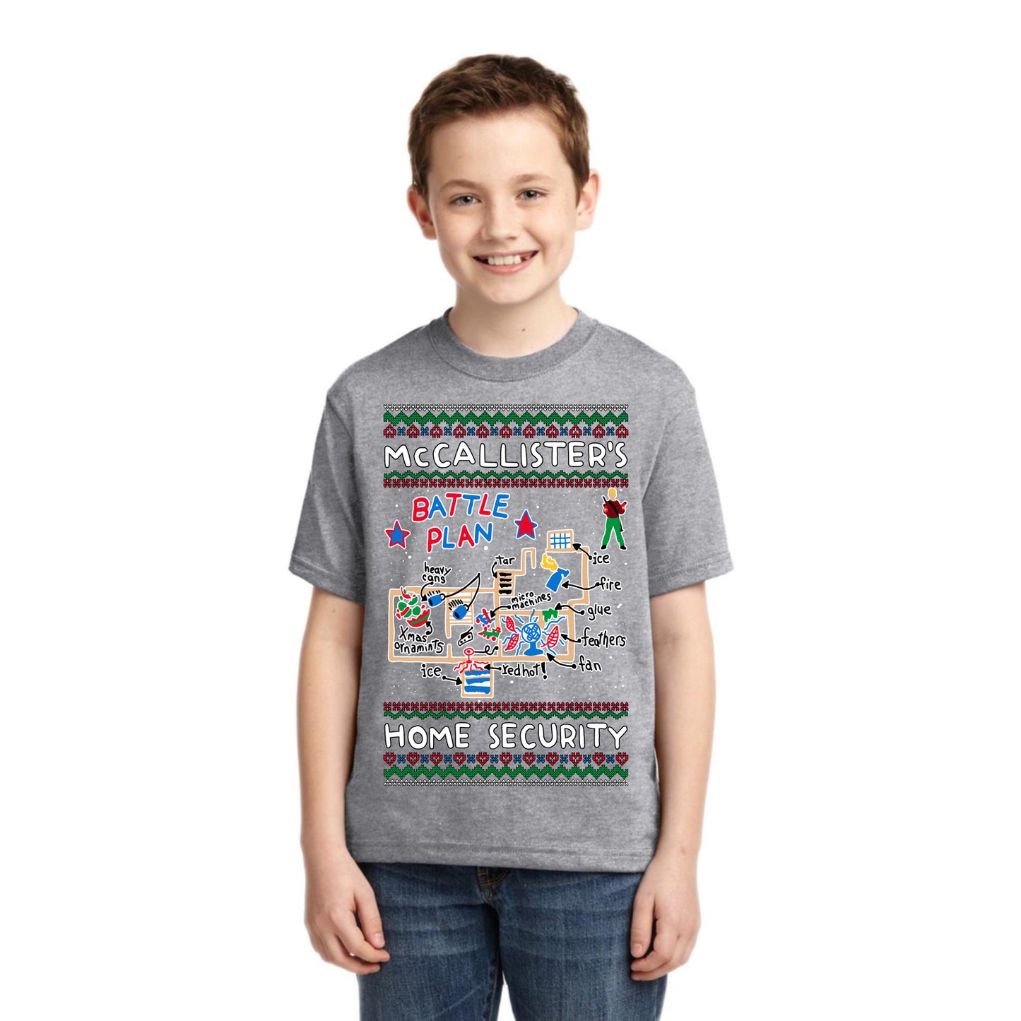 McCallister's Home Security Battle Plan Alone Kevin Christmas Unisex Boys Girls Graphic Youth T-Shirt