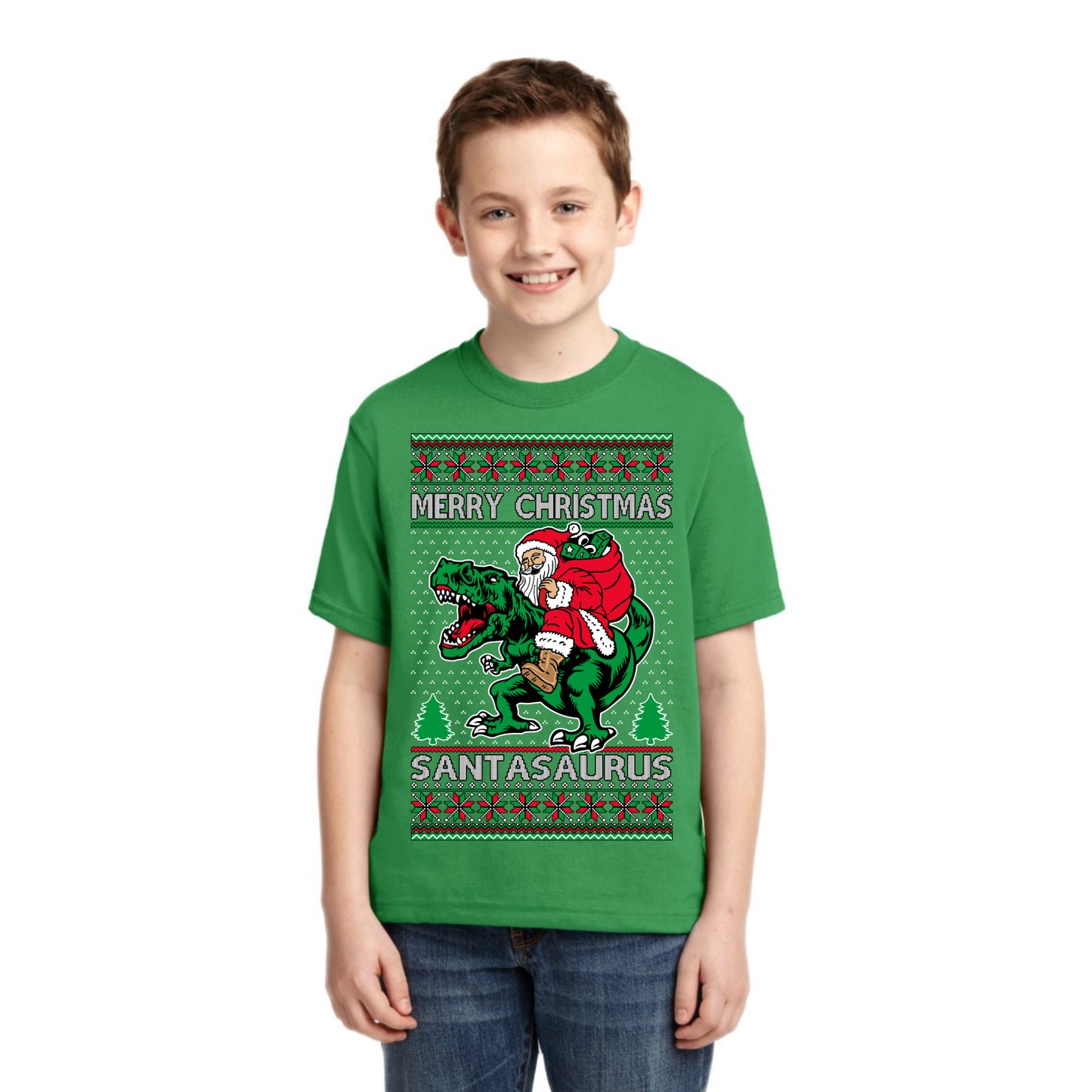Santasaurus Dinosaur Santa Merry Christmas Christmas Unisex Boys Girls Graphic Youth T-Shirt