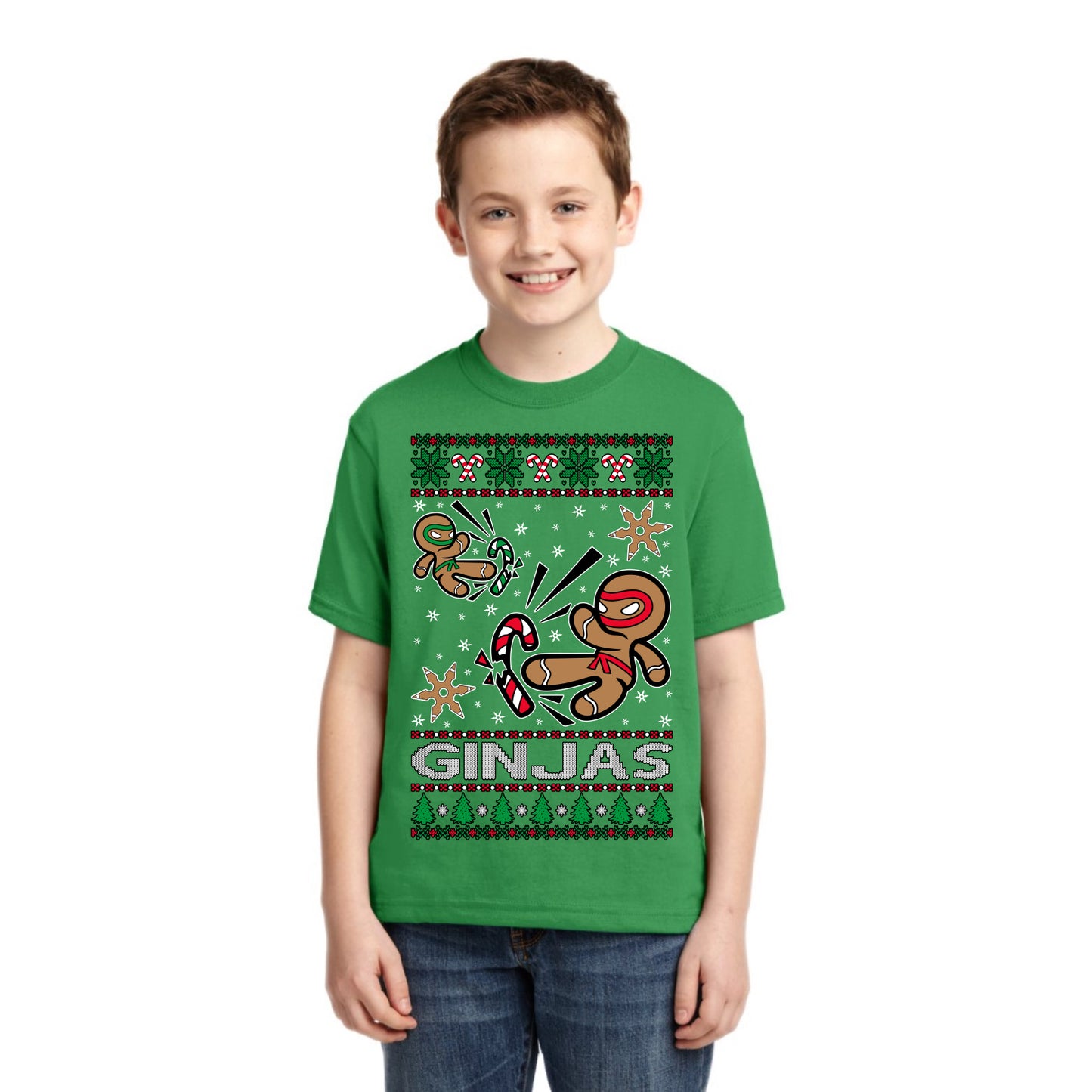 Ginjas Gingerbread Ninjas Christmas Unisex Boys Girls Graphic Youth T-Shirt