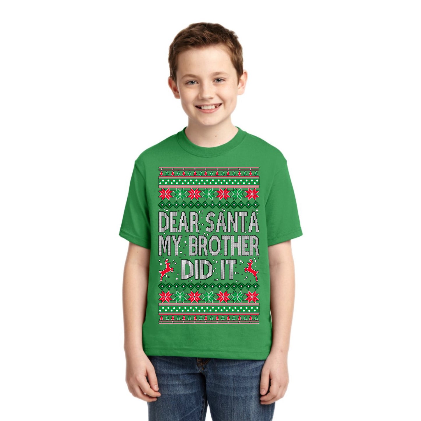 Dear Santa My Brother Did It Christmas Unisex Boys Girls Graphic Youth T-Shirt