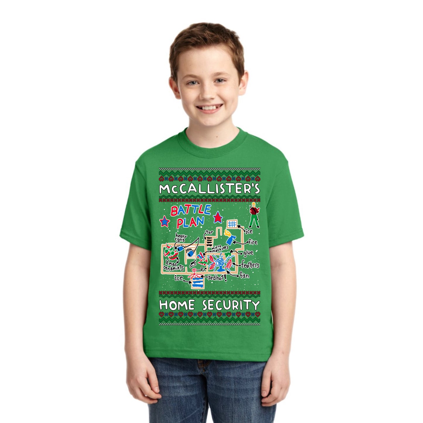 McCallister's Home Security Battle Plan Alone Kevin Christmas Unisex Boys Girls Graphic Youth T-Shirt