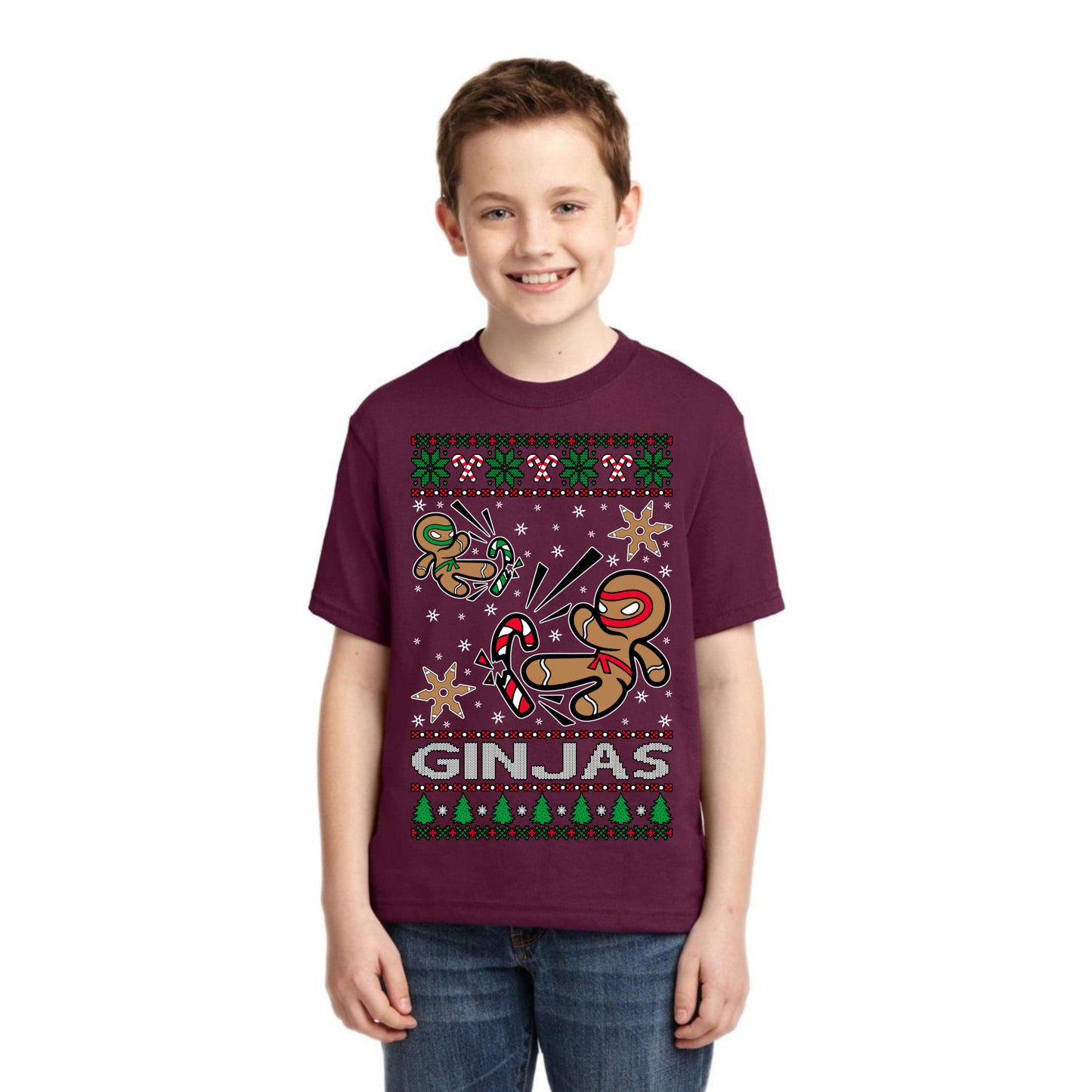 Ginjas Gingerbread Ninjas Christmas Unisex Boys Girls Graphic Youth T-Shirt