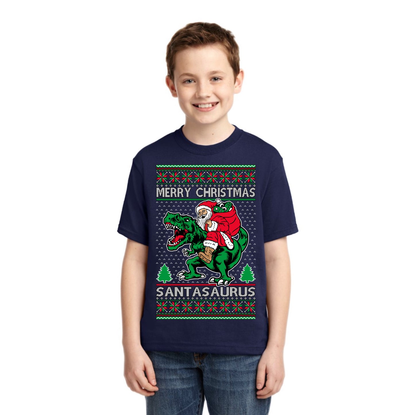 Santasaurus Dinosaur Santa Merry Christmas Christmas Unisex Boys Girls Graphic Youth T-Shirt