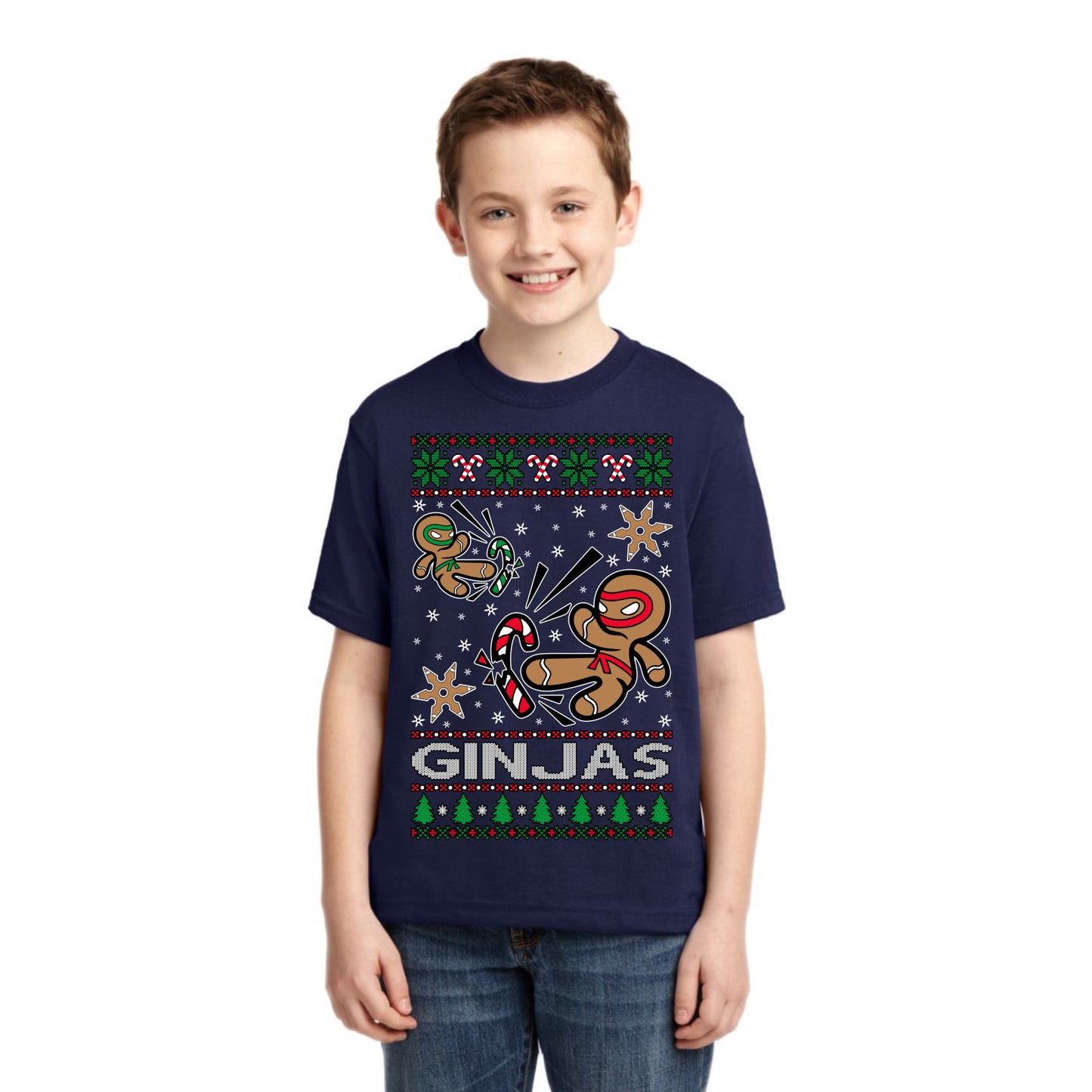 Ginjas Gingerbread Ninjas Christmas Unisex Boys Girls Graphic Youth T-Shirt
