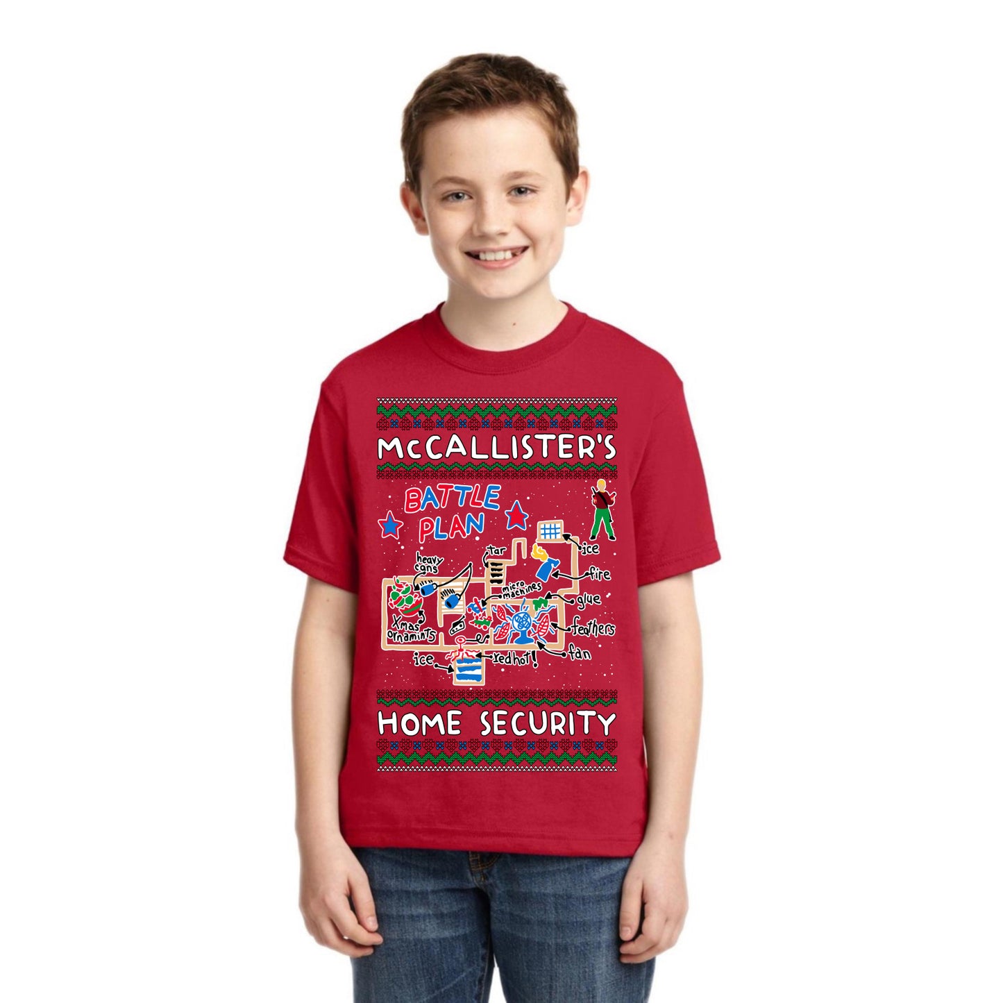 McCallister's Home Security Battle Plan Alone Kevin Christmas Unisex Boys Girls Graphic Youth T-Shirt