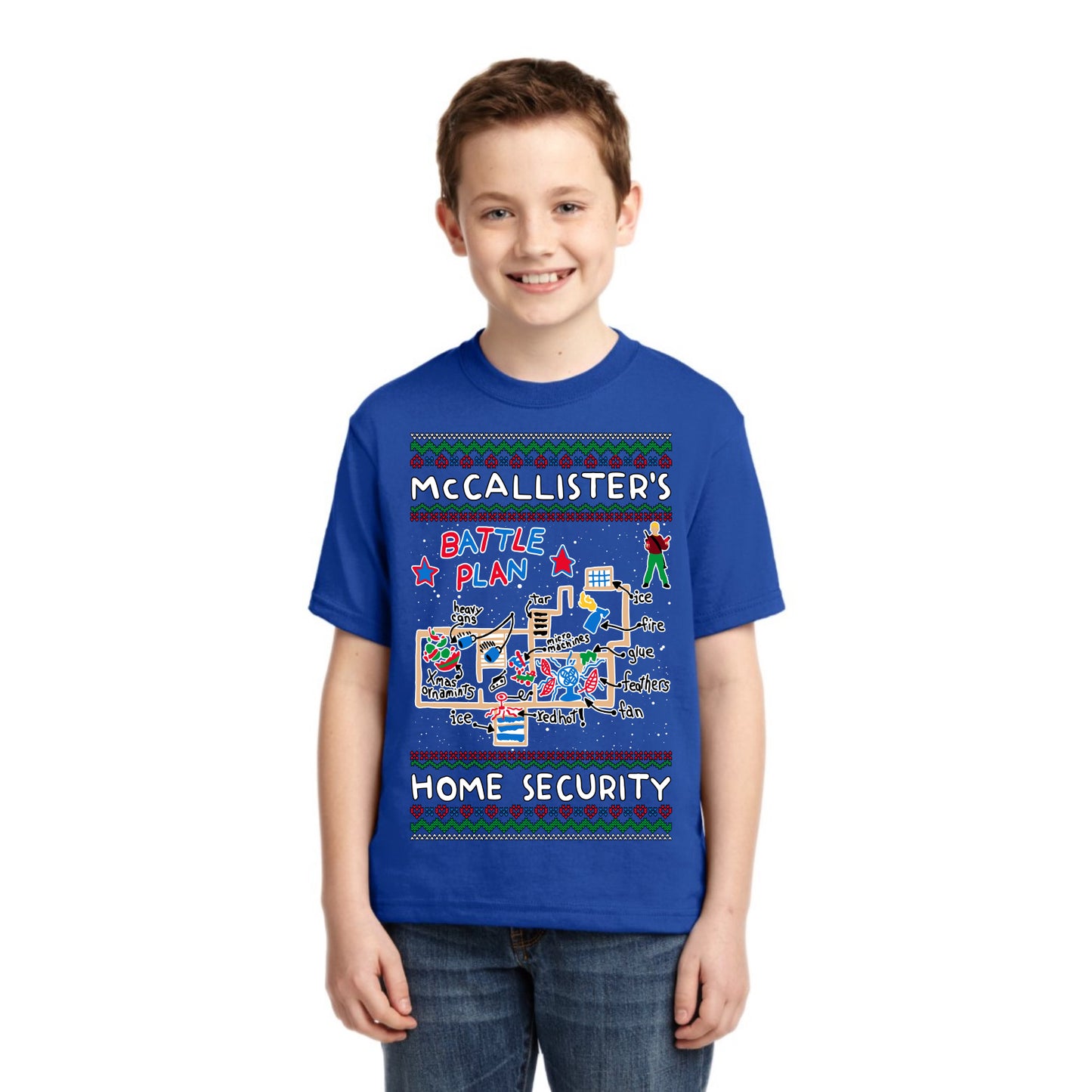 McCallister's Home Security Battle Plan Alone Kevin Christmas Unisex Boys Girls Graphic Youth T-Shirt