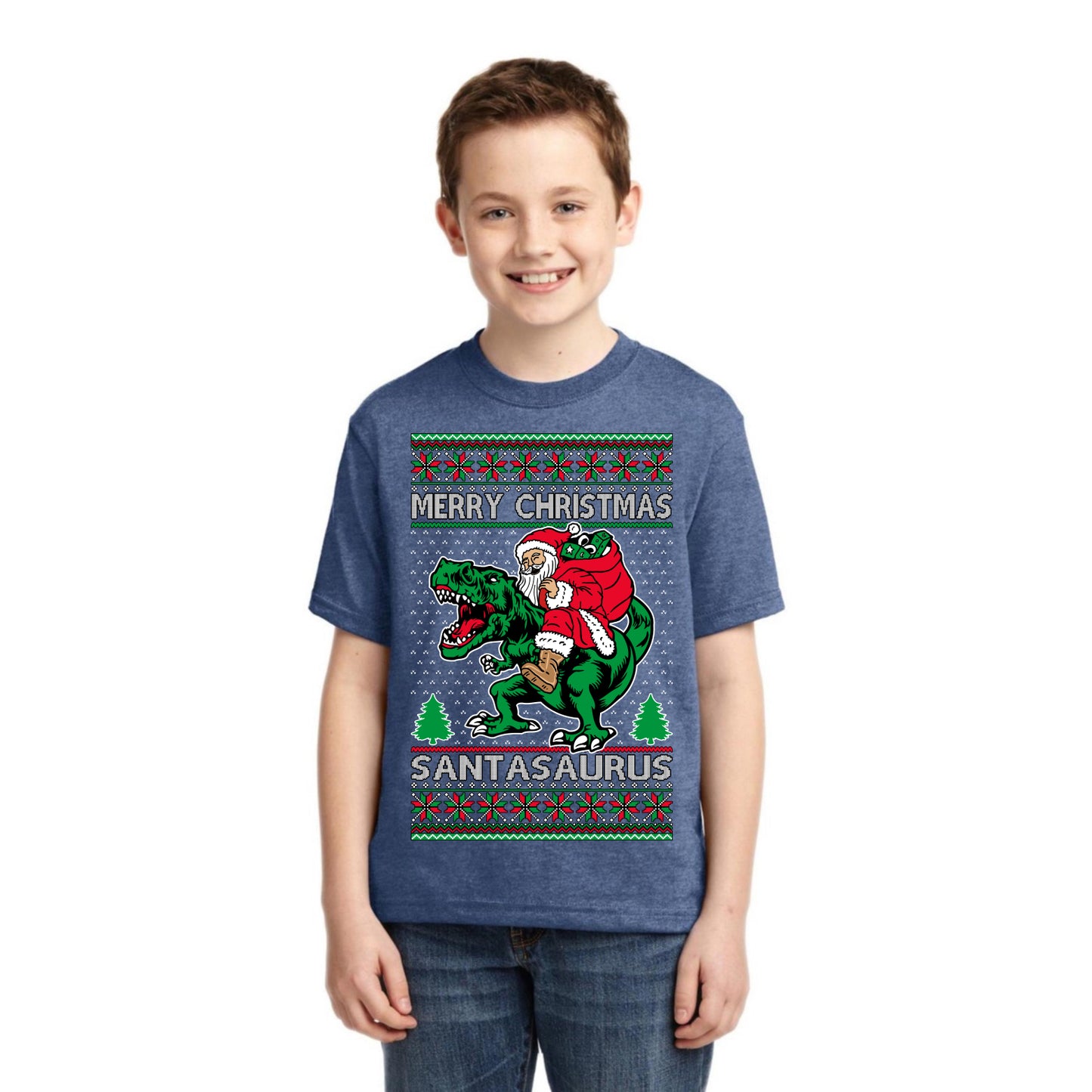 Santasaurus Dinosaur Santa Merry Christmas Christmas Unisex Boys Girls Graphic Youth T-Shirt